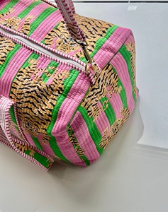 Large Luxury Quilted Cotton Duffle <b>Bag</b> Zipper High Quality Boho Vintage Block Print Trending Weekender Travel Shoulder <b>Overnight</b> - Product Image 2
