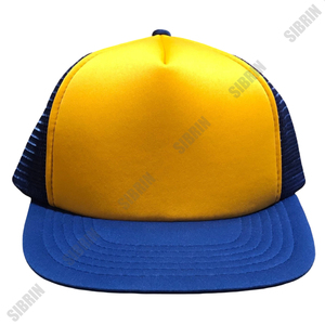 SIBRIN Custom 5 Panel Trucker Cap Yellow Blue <b>Flat</b> Brim Mesh <b>Hat</b> Motorsport Racing Skateboarding Outdoor Sports Baseball Cap - Product Image 1