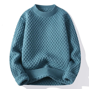 Pull décontracté pour homme en coton tricoté bleu à col rabattu, motif uni, coupe classique, automne, 100 % coton, anti-boulochage, en molleton - Product Image 3