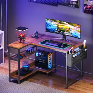 Gaming L Shaped Computer <b>Desk</b> 40 Inch with Power Outlet <b>Storage</b> Shelves CPU Stand & Side Bag - Product Image 1
