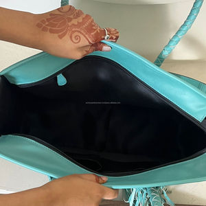Sacs à main en cuir de fourrure turquoise de qualité supérieure, style vintage, grande capacité, sacs fourre-tout pour femmes avec pierres et franges - Product Image 6
