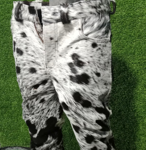 Pantalones de cuero de vaca con pelo para hombre, diseño de vaca, pierna recta, frente plano, cierre de botones, pantalones de moda de invierno - Product Image 3