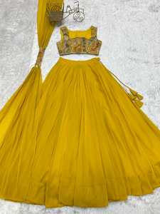 ชุดเลเฮนกาโชลีผ้าจอร์เจตต์ฟ็อกซ์เนื้อนุ่มพรีเมียม ตัดเย็บสำเร็จสำหรับผู้หญิง ดีไซน์เนอร์ปักลายสำหรับงานแต่งงานและงานปาร์ตี้ - Product Image 5