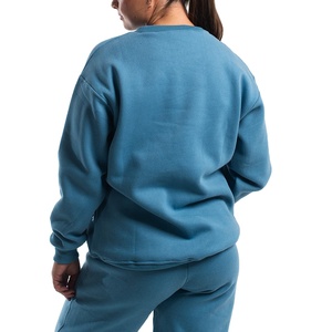 Respirant bleu col rond tricoté sweats pour grande taille femmes hiver à manches longues polaire 100% coton OEM sweats à capuche Logo avant - Product Image 1