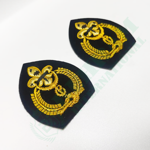 Parche bordado a mano personalizado con hilo de oro y hilo de bullion, diseño Fleur-De-Lis, para blazer, uniforme de escoteo y gorra, venta al por mayor - Product Image 3