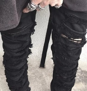 HUNGSON Jeans skinny déchirés et délavés pour homme, coupe ample et extensible, respirant, taille mi-haute, doux - Product Image 4