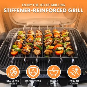 Griglia BBQ Pieghevole in Acciaio Inox con Set di 6 Spiedini Riutilizzabili da 33 cm per Feste all'Aperto e al Chiuso - Product Image 3