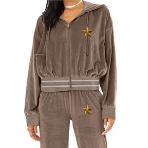 Custom Logo Sport Casual Cotton <b>Velour</b> Sweat Suits Zipper Hoodie and <b>Jogger</b> Female Jogging Tracksuit Set Velvet Suit Women 2026 - Product Image 4