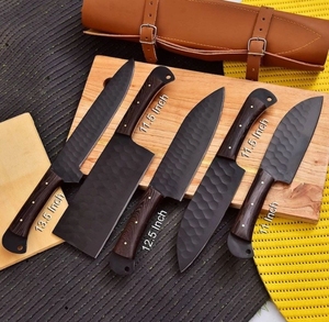 LEGACY BLADES Premium 5-Piece Handmade High Carbon Steel Chef <b>Knife</b> <b>Set</b> Straight Edge Ambidextrous Design Custom Wooden Handle - Product Image 1