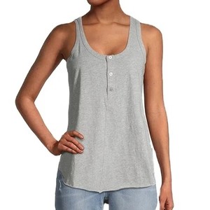Camiseta sin mangas de punto gris con cuello redondo y botones frontales para mujer, estilo casual, modelo 2026 - Product Image 1