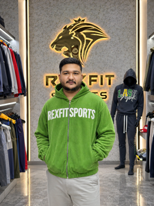 REXFITSPORTS 2026 Custom Green <b>Zip</b> Up Hoodie Unisex Cotton Polyester Fleece Streetwear <b>Full</b> <b>Zip</b> <b>Sweatshirt</b> with Contrast Panels - Product Image 6