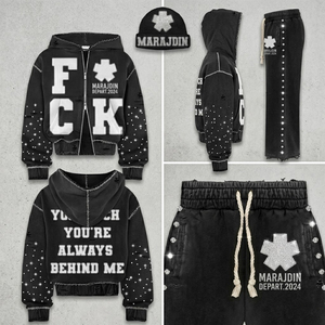 Ensemble de survêtement unisexe streetwear à capuche avec fermeture éclair, manches longues, imprimé pailleté, motif lettres, coupe ample, automne, pour adulte - Product Image 4