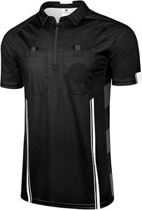 Men Black <b>Soccer</b> Jersey Short Sleeve Zipper Collar Moisture Wicking Polyester Athletic Shirt with Pockets and Sublimated Print - Product Image 3