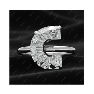 Bague solitaire en argent sterling 925 plaqué or fin avec diamant de laboratoire certifié GIA IGI DEF VVS VS, lettre initiale C, cadeau pour elle - Product Image 1