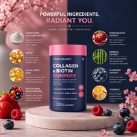 Gomitas de Colágeno y Biotina con Sabor a Fresa de Marca Privada OEM para el Cabello, la Piel, las Uñas y la Salud del Corazón, Sin GMO, Sin Gluten
