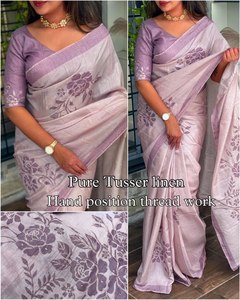 Nouvelle Collection d'été la plus à la mode magnifique couleur fleur imprimé séquence travail léger coton Saree avec chemisier pièce - Product Image 3