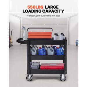 Carrello Multiuso a 3 Ripiani per Carichi Pesanti, Capacità di Carico 250 kg, Ruote Girevoli a 360 Gradi, Carrello di Servizio a 2 Ripiani - Product Image 2