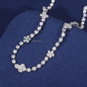 Collar de plata S925 con moissanita para mujer, diseño de flor, corte brillante redondo, engaste de garra, cadena de tenis de lujo, chapado en rodio - Product Image 1