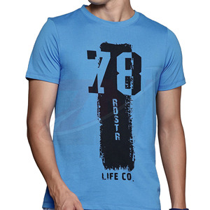 Camiseta Azul de Manga Corta para Hombre con Estampado '78 R UTR LIFE CO.' Corte Regular Casual Cuello Redondo Camiseta de Jersey de Algodón 100% Algodón - Product Image 1