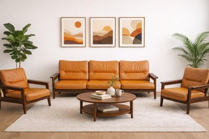 Sofá de Cuero de 3 Plazas de Estilo Danés de Mediados de Siglo, con Estructura de Madera Sólida, Muebles Modernos para Sala de Estar - Product Image 2