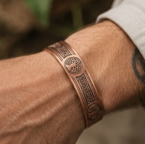 Pure Copper Open Cuff <b>Bangle</b> Bracelet <b>Engraved</b> Floral Scroll Motif Black Etched Inlay Solid Copper Adjustable Wristband - Product Image 4