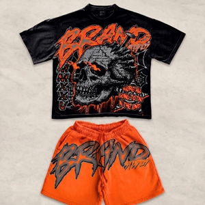 Summer Track Suit Boxy Dtg Crack Screen Print Cropped Acid Wash Vintage Tshirt Shorts Set 2 Piece Short Set Custom Logo - Product Image 3