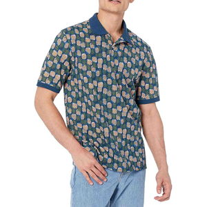 Harry Johnson Production Men's <b>Blue</b> Geometric Print Short Sleeve <b>Polo</b> <b>Shirt</b> Knitted Cotton Casual Breathable Regular Fit - Product Image 4