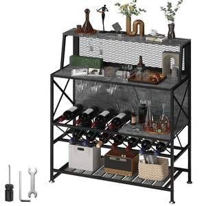 <b>Large</b> Capacity Freestanding Gray <b>Wine</b> <b>Rack</b> for Home Kitchen Dining Room 12 Bottles Storage Industrial Glass Holder Home Bar <b>Rack</b> - Product Image 1