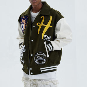 แจ็คเก็ตวาร์ซิตี้ผู้ชายไซส์ใหญ่แบบกำหนดเองขายดี พร้อมปกตั้ง โลโก้ด้านหน้า แขนหนังแกะ ปักลายเชนิลล์ สำหรับฤดูหนาว - Product Image 4