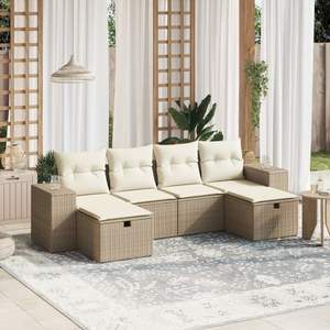 Conjunto de Sofás Modulares Grandes para Jardín, en Poliratán Beige y Acero, Elegante Espacio de Vida al Aire Libre - Product Image 1