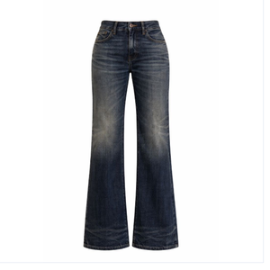 Vaqueros de mujer de tiro alto, corte bootcut, en mezclilla lavada negra y gris vintage - Product Image 1