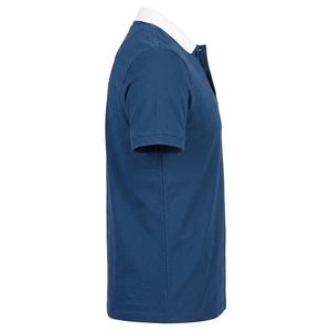 Polo de Manga Corta Azul para Hombre, de Algodón Piqué, con Cuello Blanco, Estilo Casual, Corte Regular, Tejido de Punto Antiarrugas - Product Image 4