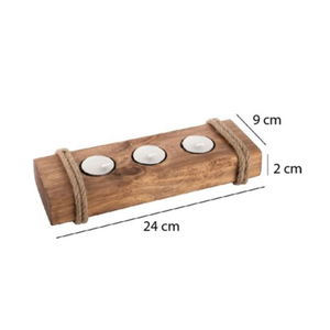 Nuevo diseño rústico de portavelas de madera hecho a mano, bandeja para 3 velas de té de Vietnam. - Product Image 3