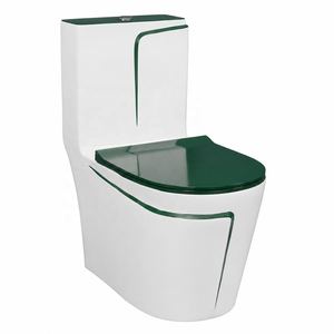 โถสุขภัณฑ์ทรงยาวสีขาวลายเขียวทันสมัยแบบชิ้นเดียว ระบบชำระล้างแบบ Washdown - Product Image 1