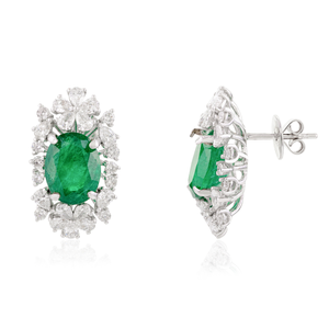 18K White Gold Art Deco Emerald Diamond Stud Earrings - Product Image 4