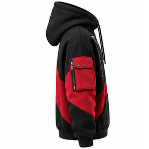 SUPERIOR INTERNATIONAL Sweat à capuche pour homme, color-block rouge et noir, avec surpiqûres contrastées, style streetwear, poches latérales, cordon de serrage à la capuche - Product Image 4