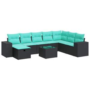 9 Piece Black Poly <b>Rattan</b> Patio <b>Sofa</b> Set with Cushions Garden <b>Sofas</b> - Product Image 2