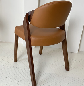 Fauteuil de salle à manger moderne en cuir de qualité supérieure, avec structure en bois brun, chaise d'appoint rembourrée pour salon, cuisine, décoration de la maison - Product Image 5
