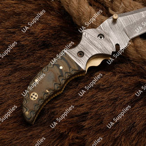 Cuchillo Táctico EDC de Acero de Damasco Personalizado, Cuchillo Plegable de Bolsillo - Mango Personalizable, para Camping y Caza, con Funda de Cuero, Venta al Por Mayor - Product Image 3