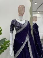 Sari en tissu de soie Rangoli de créateur avec broderie de fils et de sequins, et chemisier en soie Rangoli avec broderie de fils et de sequins.