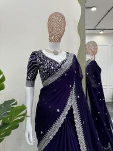 Designer Rangoli <b>Silk</b> <b>Fabric</b> Saree With Thread And Sequence Work With Rangoli <b>Silk</b> Blouse Thread And Sequence Work - Product Image 5