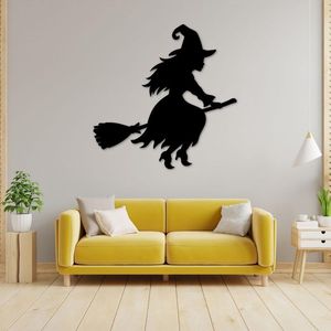 Halloween Witch Wall Art Black wooden mdf custom Decorative Hanging Removable Modern Design Irregular Shape - Product Image 1