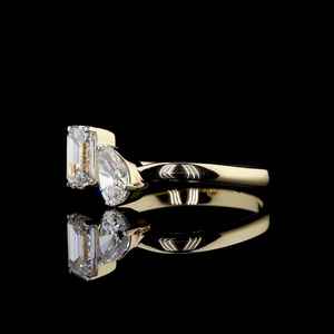 Anillo Toi et Moi con Esmeralda Cultivada en Laboratorio y Diamante Corte Pera para Mujer, Oro Sólido de 14K, Regalo de Compromiso Moderno para Novias - Product Image 6