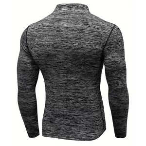 เสื้อยืดแขนยาวผู้ชายสำหรับออกกำลังกายแบบ OEM ซิปครึ่งตัว ระบายอากาศได้ดี เหมาะสำหรับวิ่งออกกำลังกายและฝึกซ้อม - Product Image 2