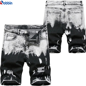 Shorts en jean pour hommes, longueur genou, coupe droite et ample, style streetwear, décontractés, personnalisables - Product Image 3