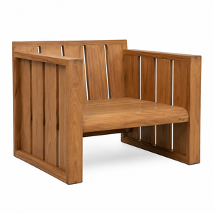 Chaise de jardin d'extérieur confortable, durable, en teck massif, imperméable, avec cadre à lattes verticales larges |   Fauteuil de patio moderne pour villa - Product Image 2