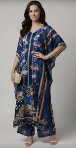 Robe longue kaftan pour femme en soie synthétique à plumes, coupe ample, élégante et discrète, idéale pour l'été, l'hiver, le printemps et l'automne - Product Image 4