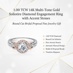 Anillo de compromiso solitario de oro multicolor de 14K con diamantes de 1.00 TCW y piedras decorativas |   Anillo de Compromiso con Corte Redondo, Joyería Fina, Regalo - Product Image 5