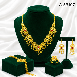 Conjunto Completo de Joyería Chapada en Oro con Corte Cojín y Filigrana, Diseño Moderno y de Última Tendencia para Mujer: Collar, Pendientes, Anillo y Pulsera AP-53141 - Product Image 2