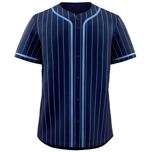 Men's Navy Blue Striped <b>Baseball</b> Jersey Short Sleeve Button Front Breathable Mesh 100% Polyester Regular Fit All Seasons Apparel - Product Image 1